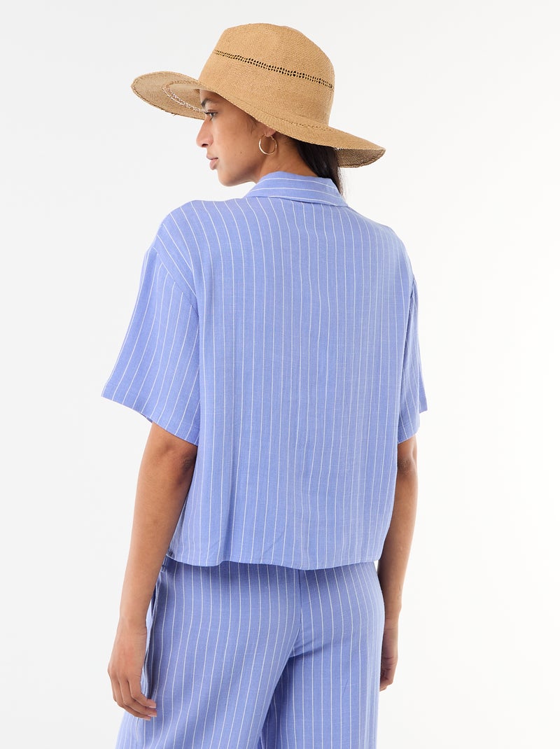 Camisa lisa de manga curta Azul - Kiabi