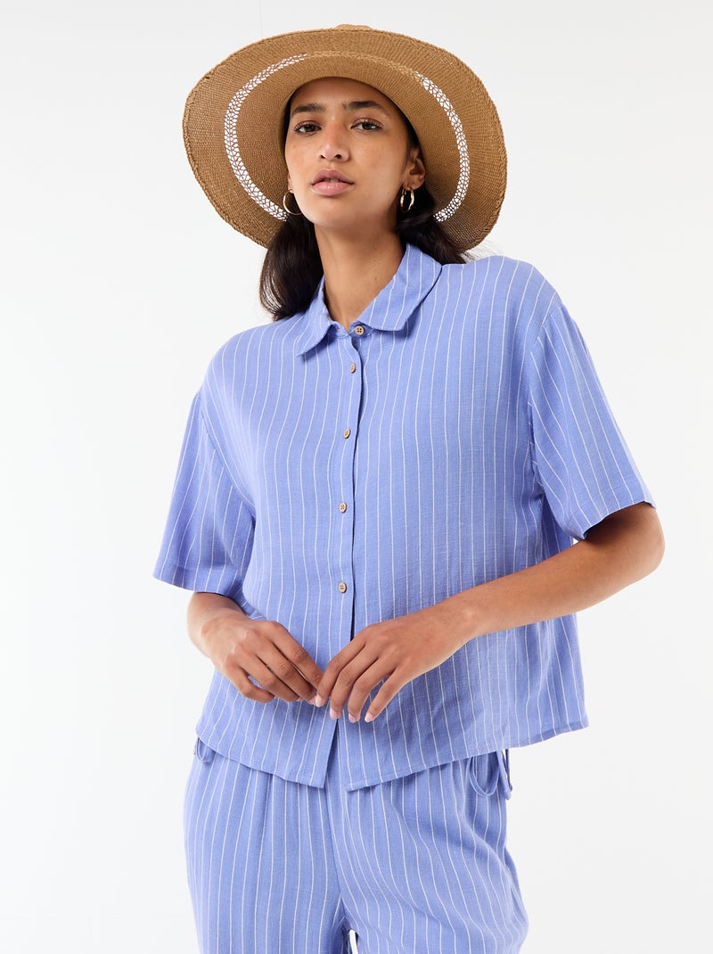 Camisa lisa de manga curta Azul - Kiabi
