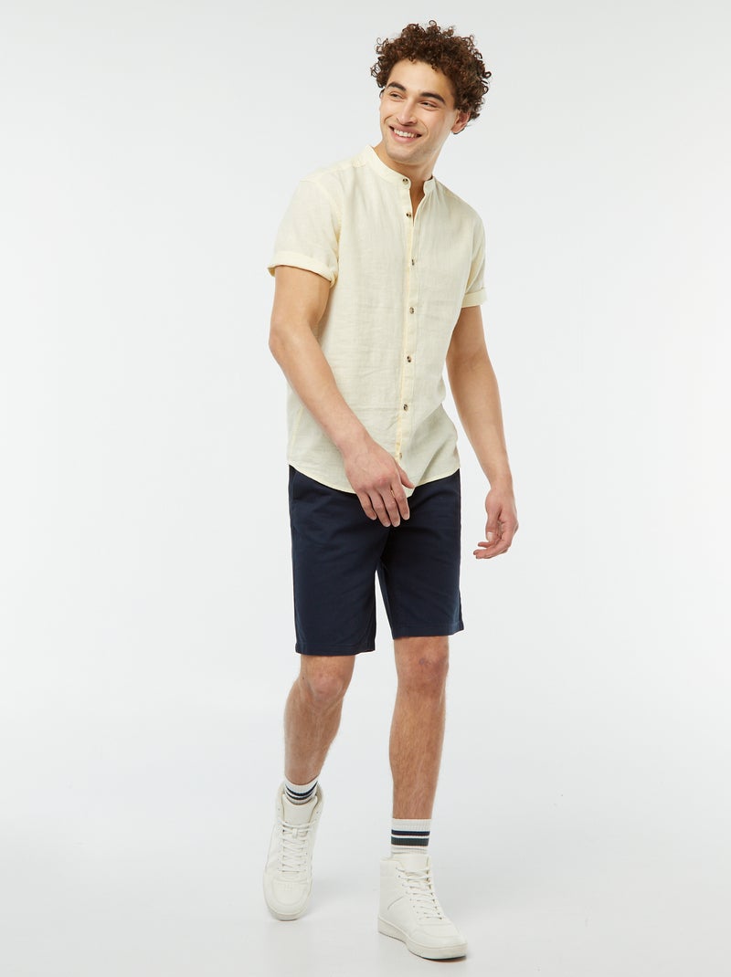 Camisa lisa de manga curta com gola mao AMARELO - Kiabi