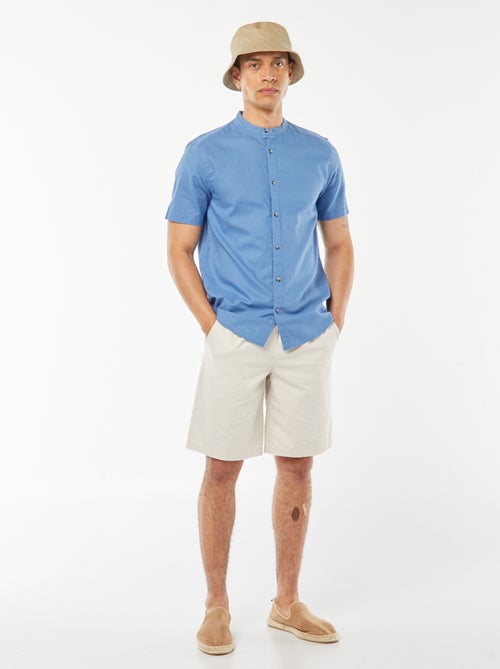 Camisa lisa de manga curta com gola mao - Kiabi