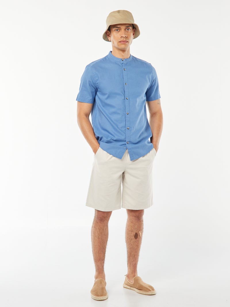 Camisa lisa de manga curta com gola mao AZUL - Kiabi