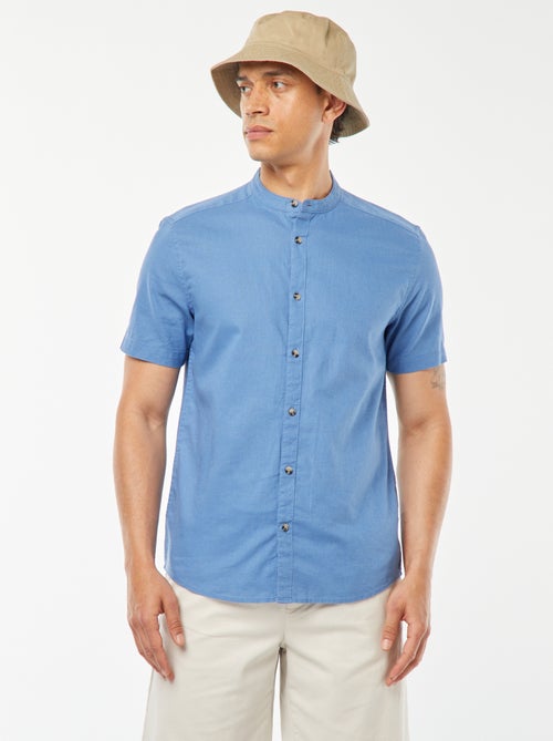 Camisa lisa de manga curta com gola mao - Kiabi