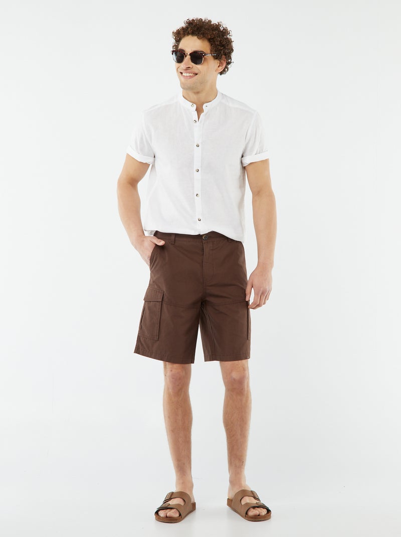 Camisa lisa de manga curta com gola mao Branco - Kiabi