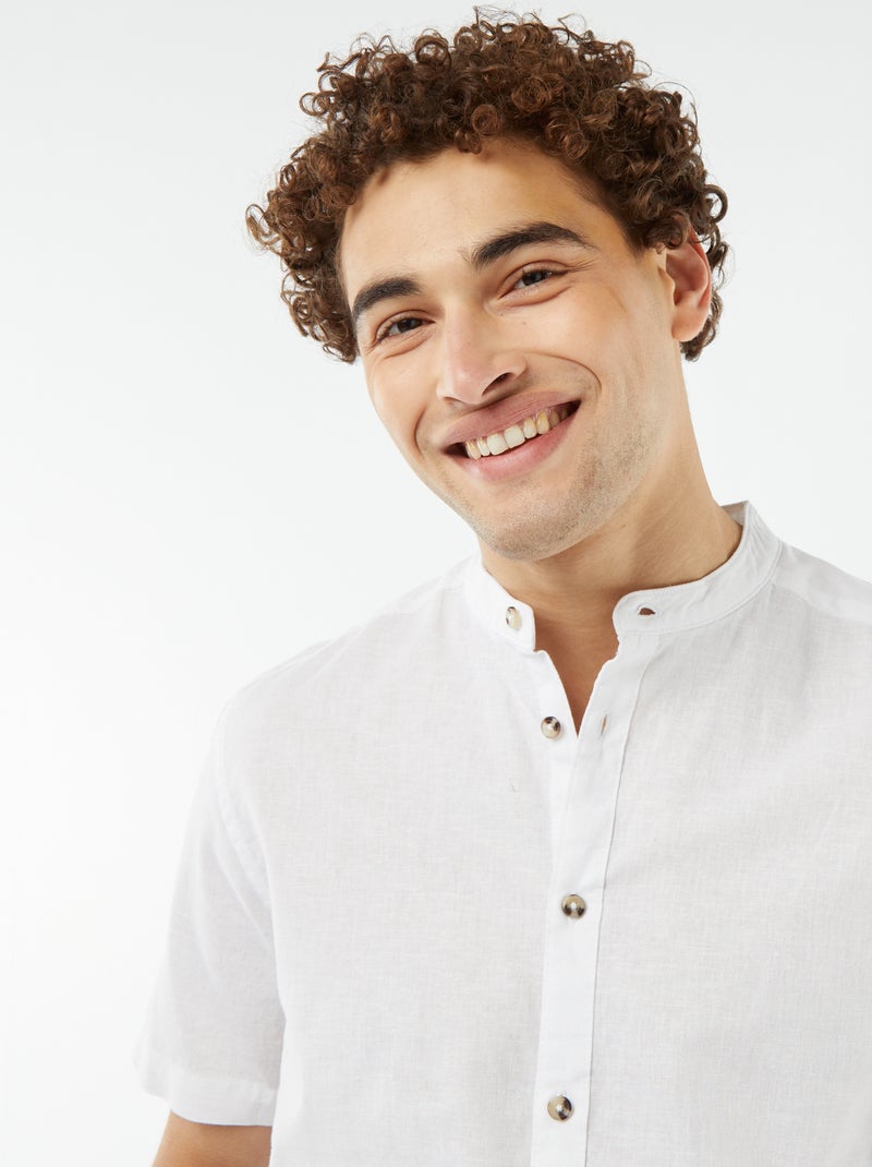 Camisa lisa de manga curta com gola mao Branco - Kiabi