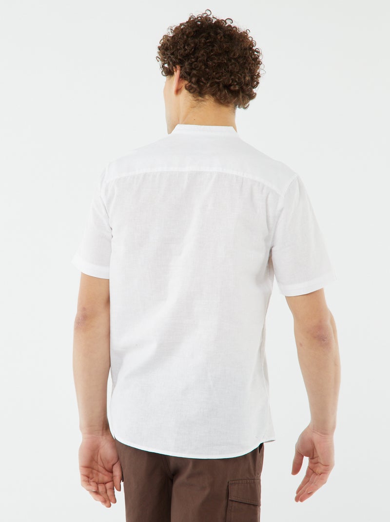 Camisa lisa de manga curta com gola mao Branco - Kiabi