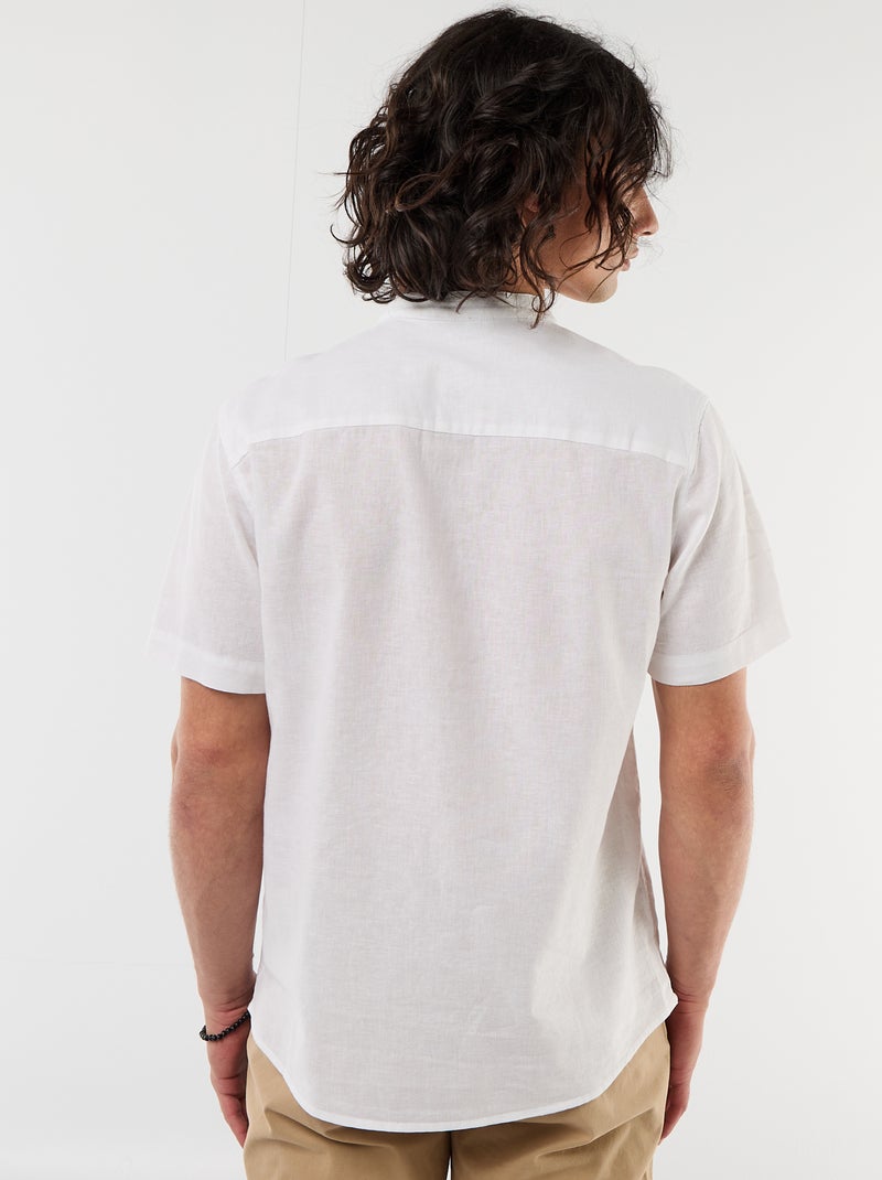 Camisa lisa de manga curta e gola mao em linho misto Branco - Kiabi