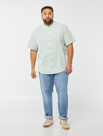 Camisa lisa de manga curta em mistura de linho