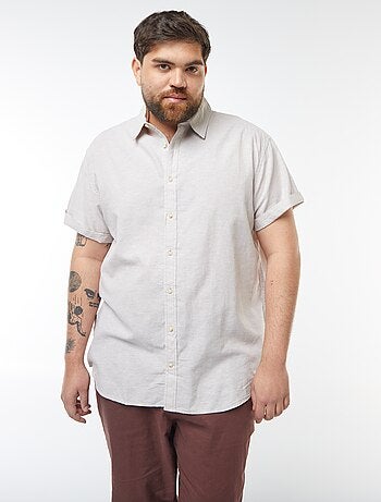 Camisa lisa de manga curta em mistura de linho