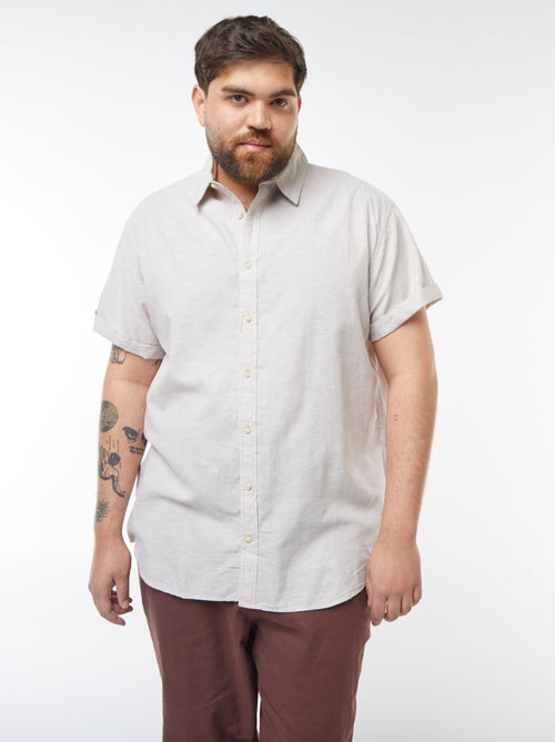 Camisa lisa de manga curta em mistura de linho - Kiabi