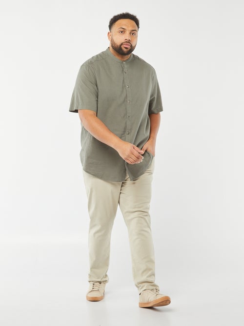 Camisa lisa de manga curta em mistura de linho - Kiabi