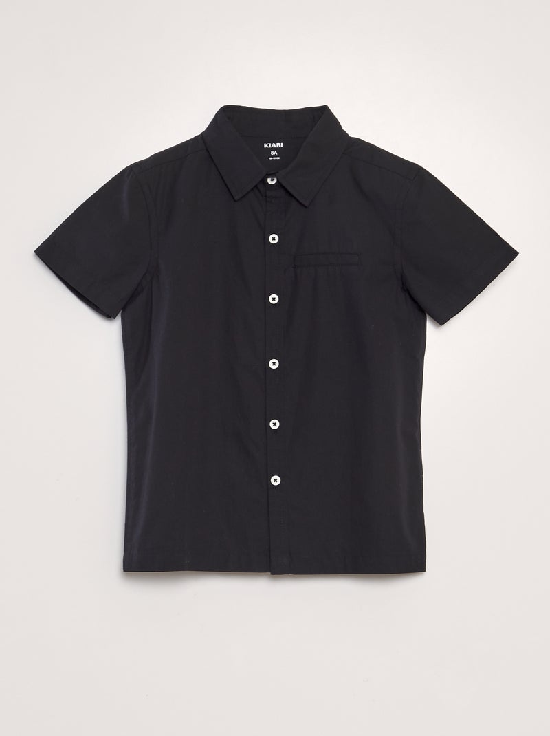 Camisa lisa de manga curta Preto - Kiabi