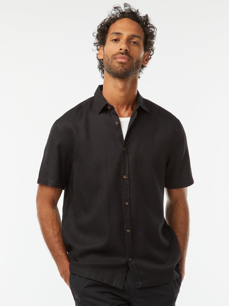 Camisa lisa de manga curta Preto - Kiabi