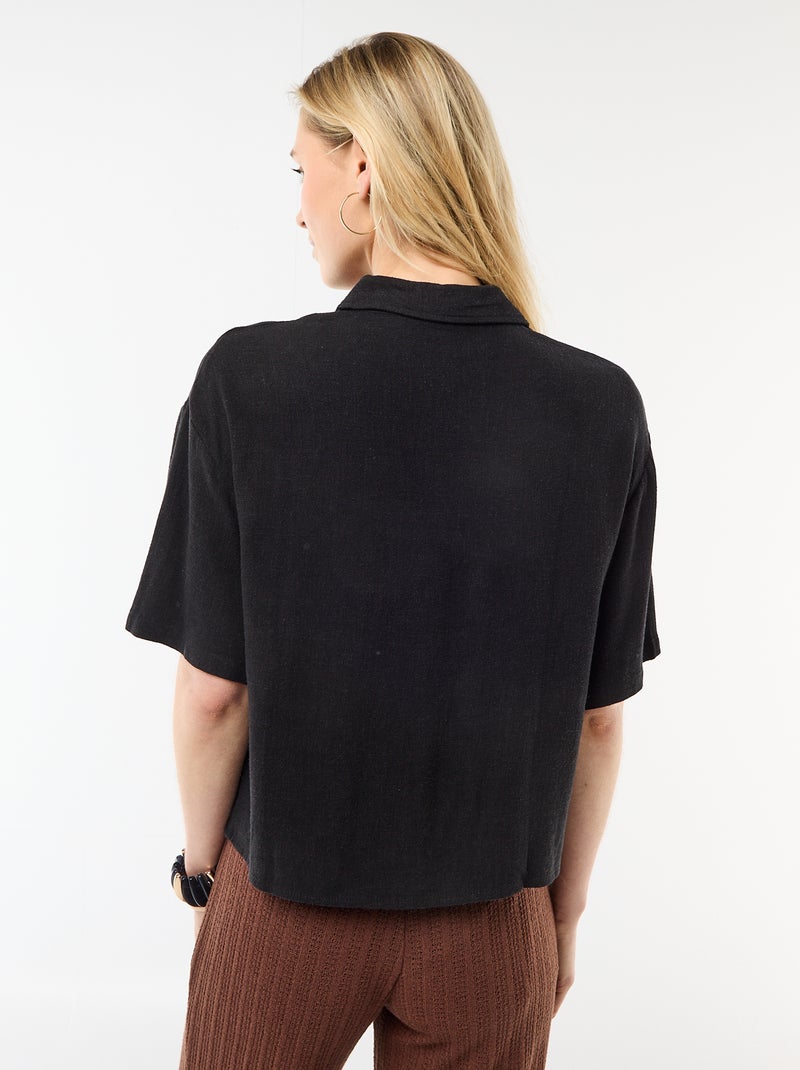 Camisa lisa de manga curta Preto - Kiabi