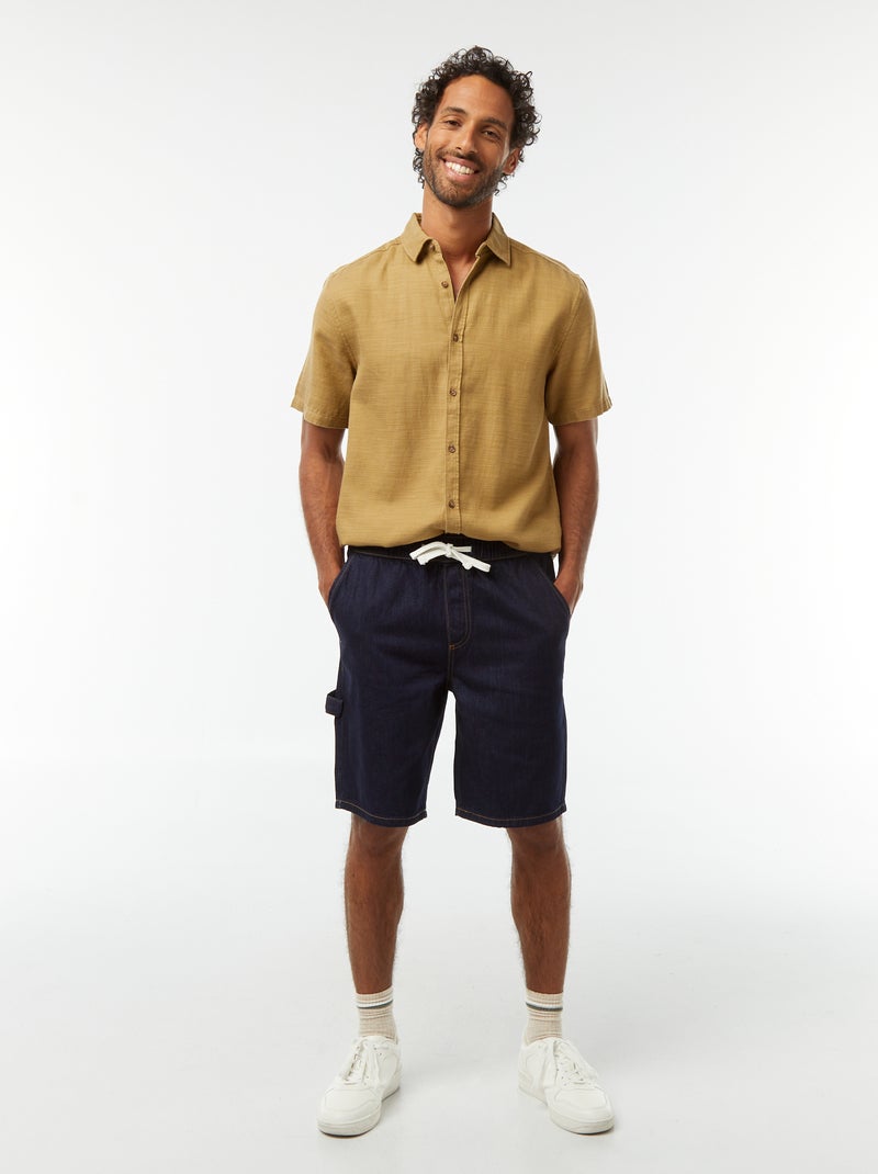 Camisa lisa de manga curta Verde - Kiabi