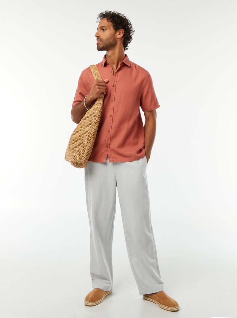 Camisa lisa de manga curta Vermelho - Kiabi