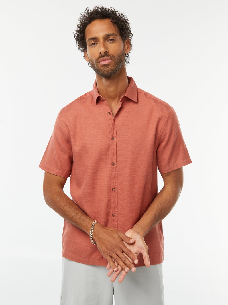 Camisa lisa de manga curta Vermelho - Kiabi