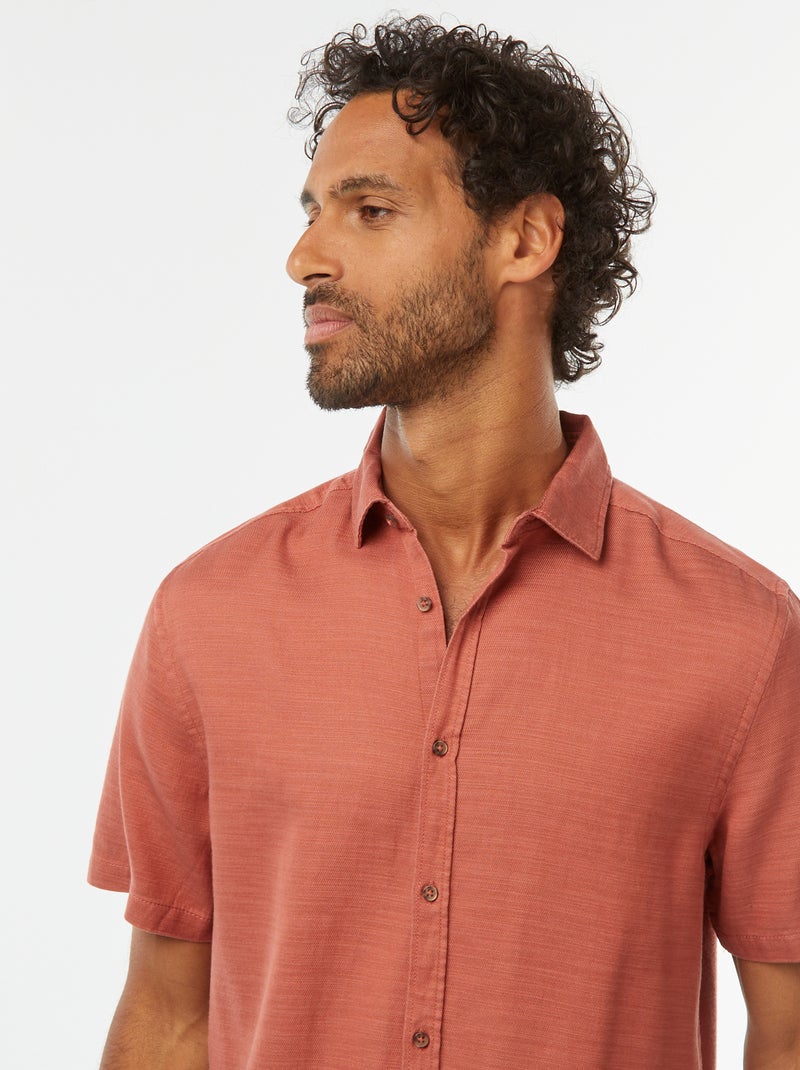 Camisa lisa de manga curta Vermelho - Kiabi