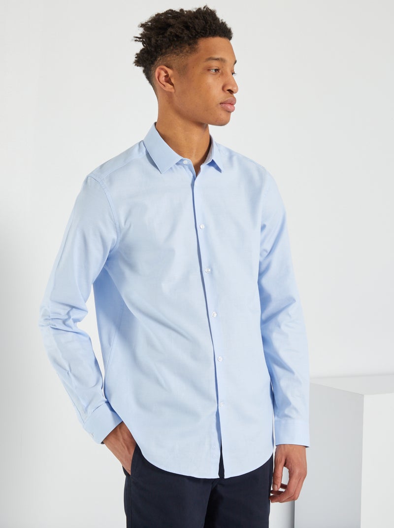 Camisa lisa em algodão + 1,90 m Azul Acinzentado - Kiabi