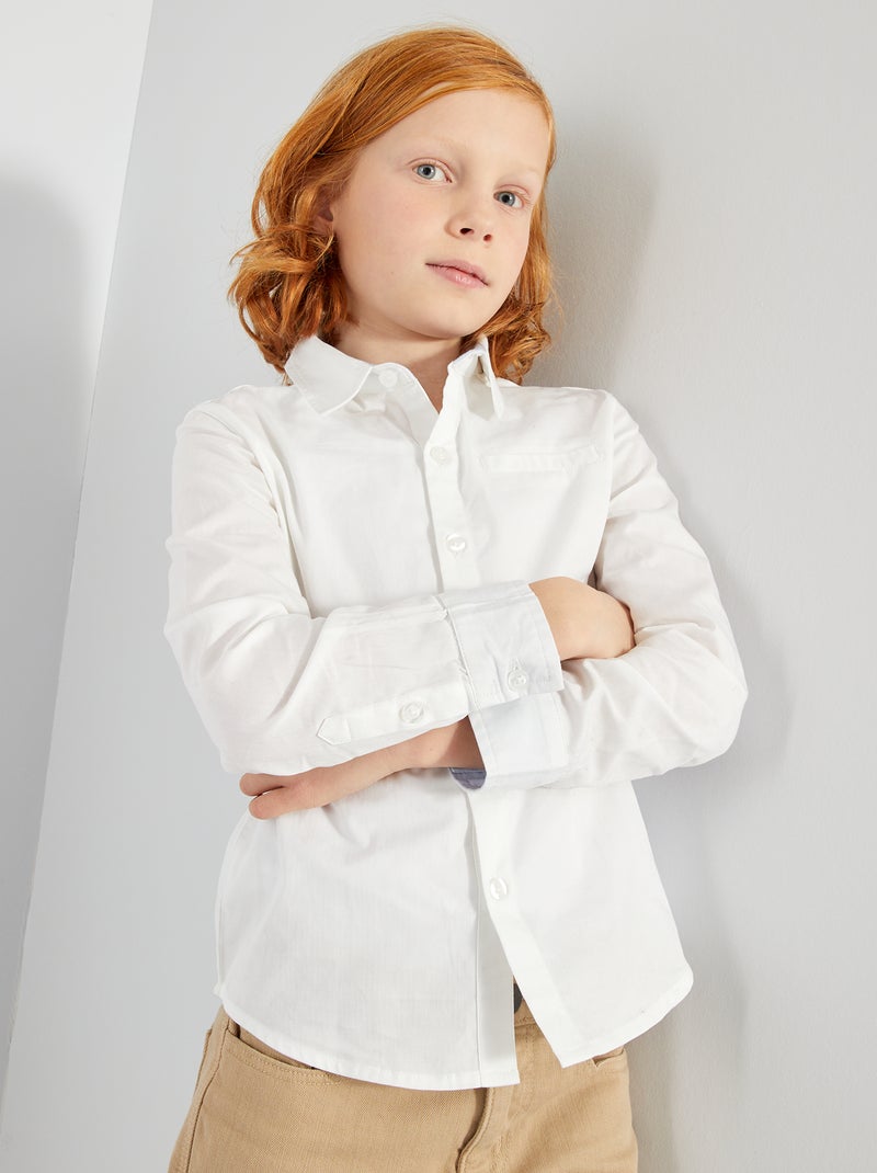 Camisa lisa em algodão Branco - Kiabi