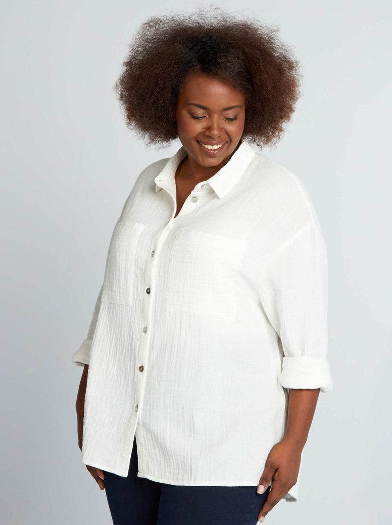 Camisa lisa em gaze de algodão Branco - Kiabi