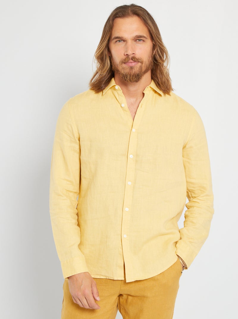 Camisa lisa em linho Amarelo - Kiabi