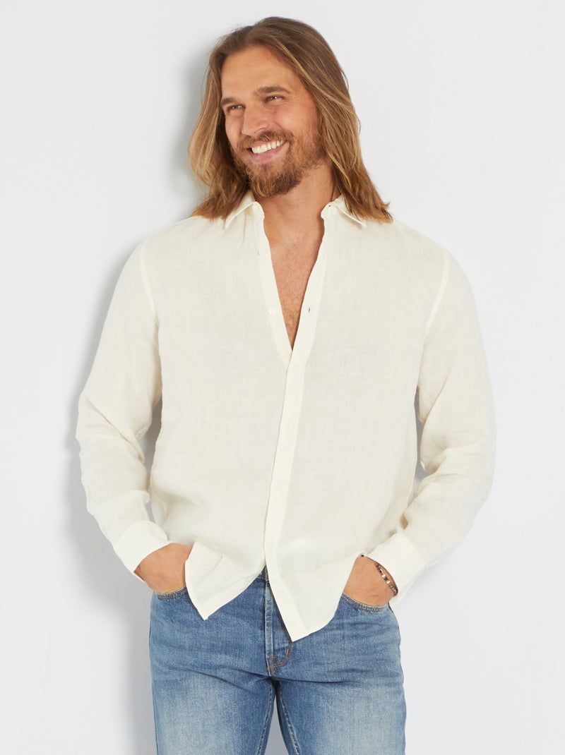 Camisa lisa em linho BRANCO - Kiabi