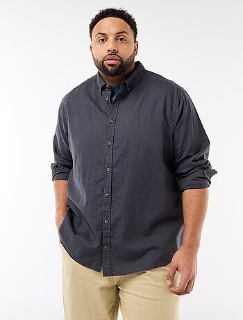Camisa lisa em mistura de linho
