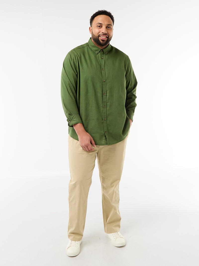 Camisa lisa em mistura de linho Verde - Kiabi