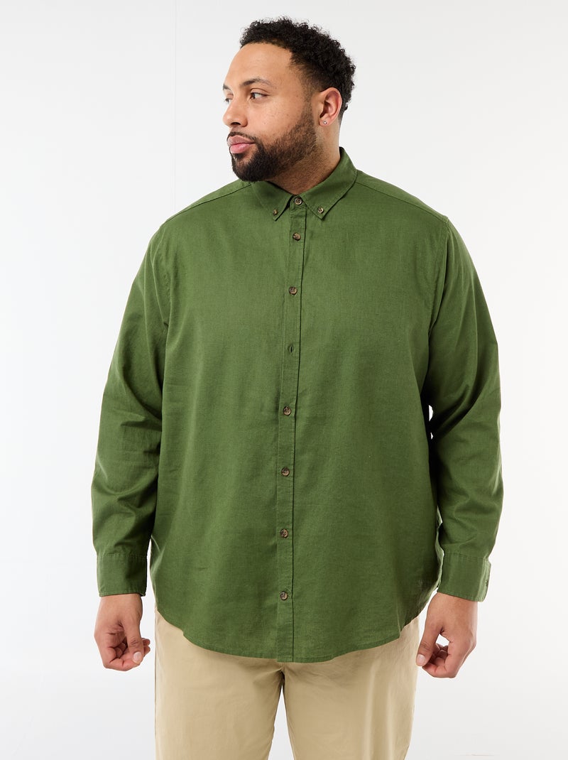 Camisa lisa em mistura de linho Verde - Kiabi