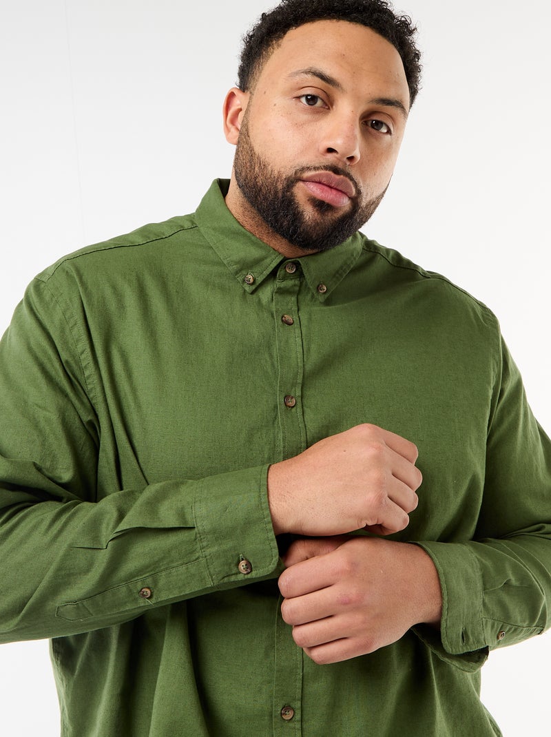 Camisa lisa em mistura de linho Verde - Kiabi
