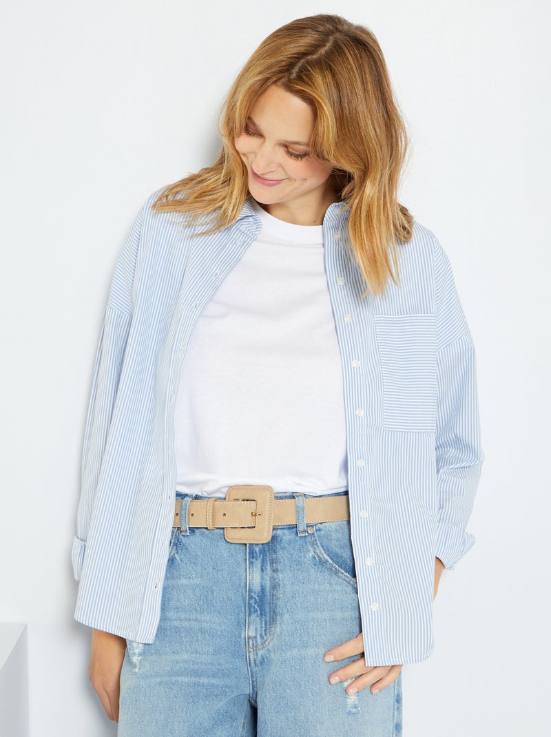 Camisa lisa em popelina AZUL - Kiabi