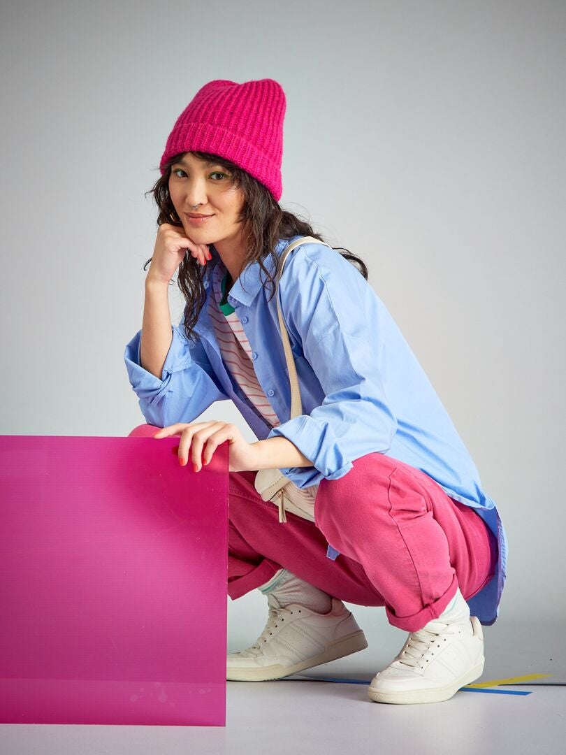 Camisa lisa em popelina AZUL - Kiabi