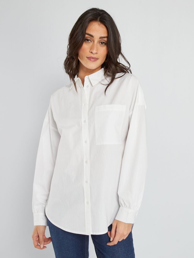 Camisa lisa em popelina Branco - Kiabi