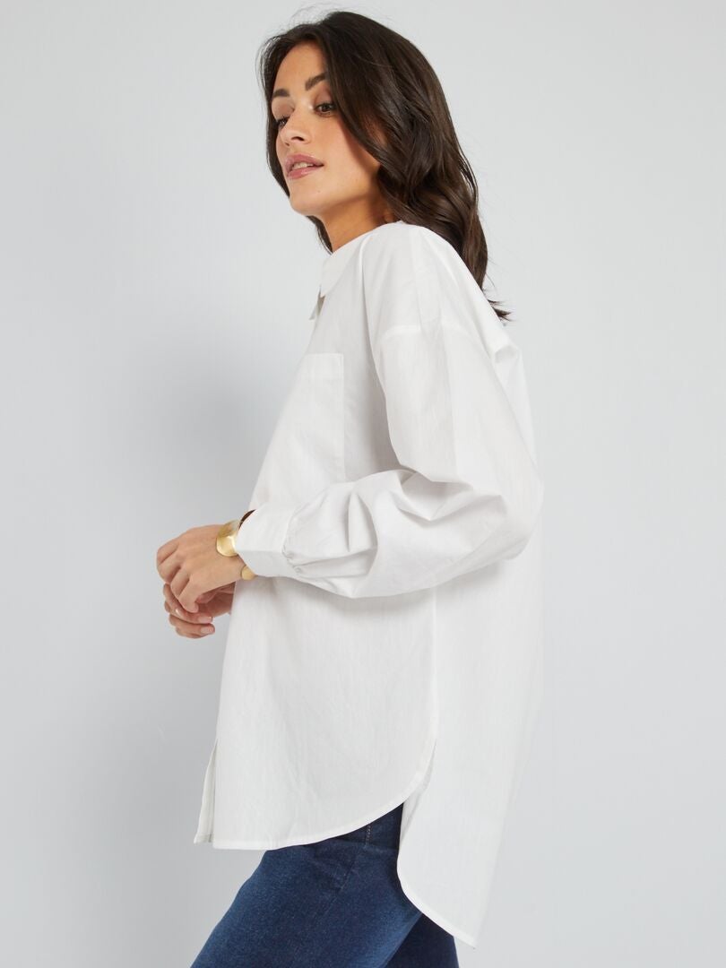 Camisa lisa em popelina Branco - Kiabi