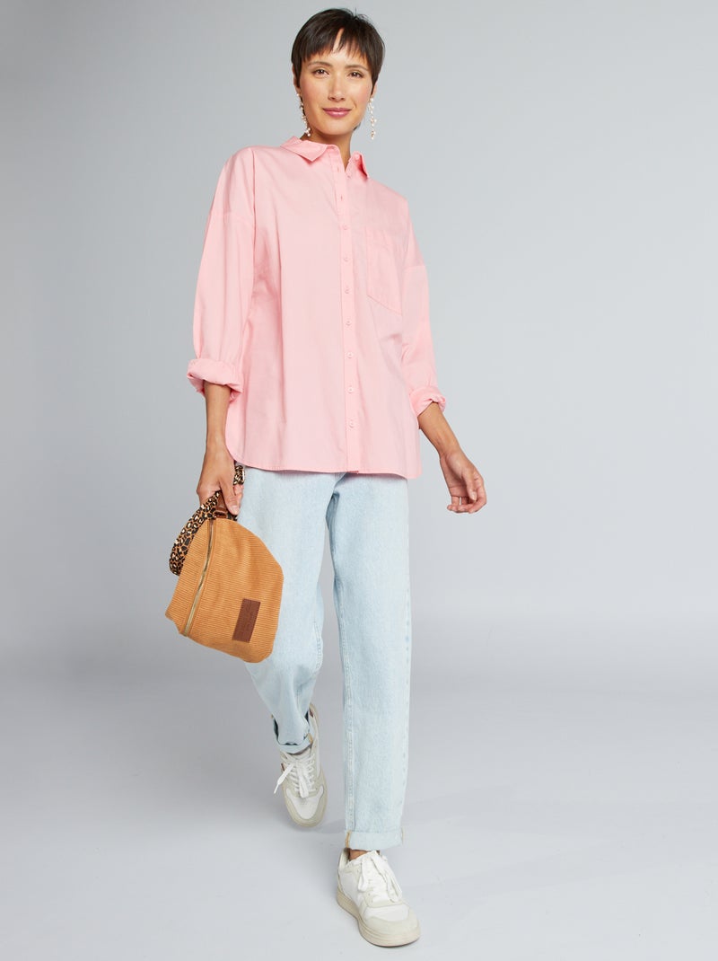 Camisa lisa em popelina ROSA - Kiabi