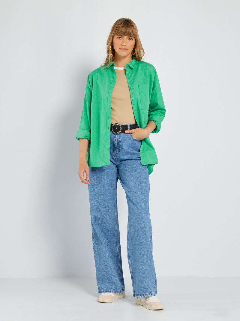 Camisa lisa em popelina VERDE - Kiabi