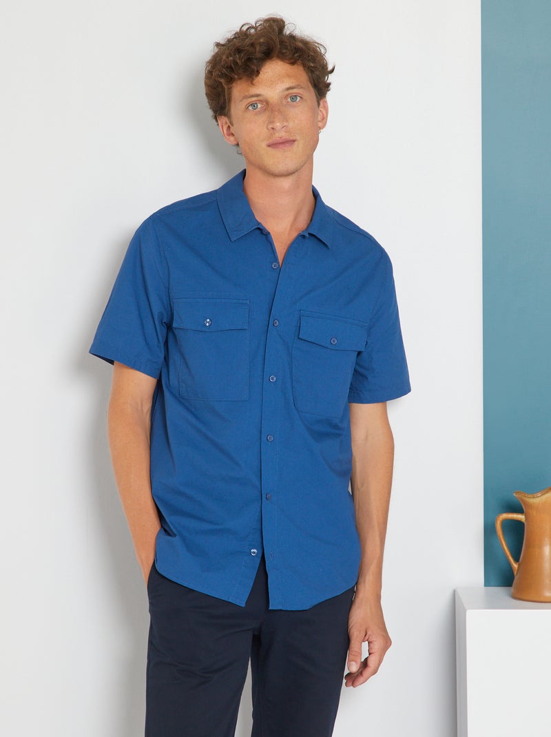 Camisa lisa em tecido de algodão AZUL - Kiabi