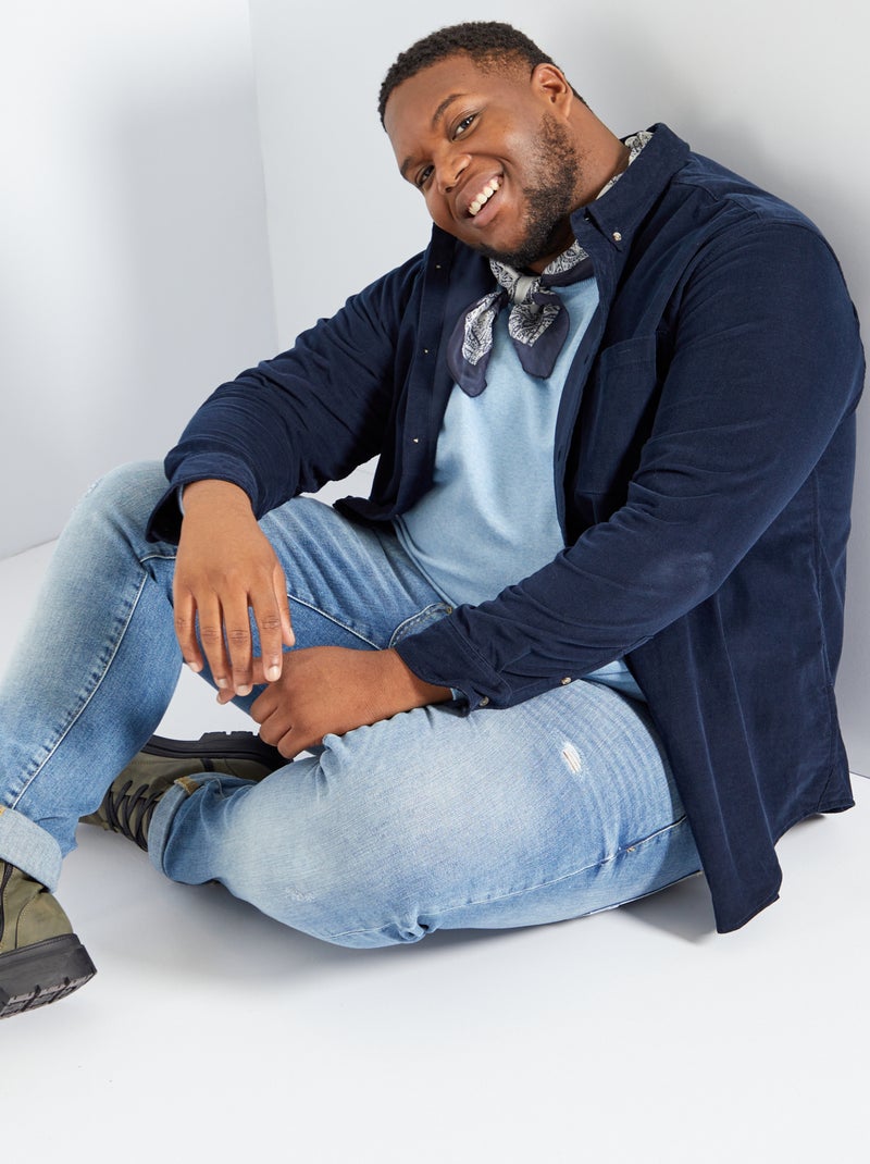 Camisa lisa em veludo Azul Marinho - Kiabi