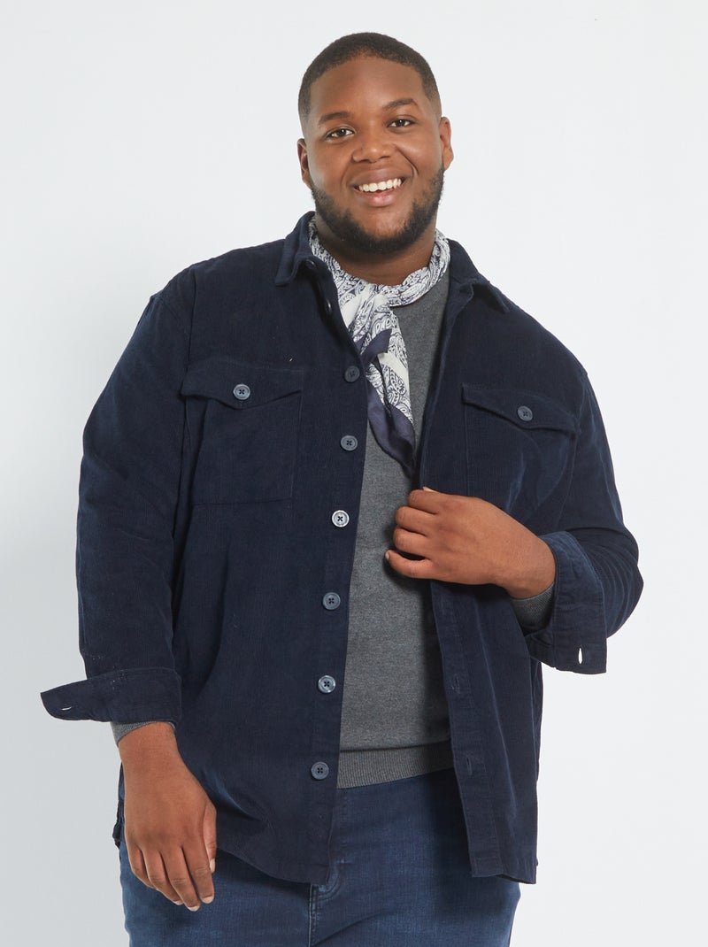 Camisa lisa em veludo AZUL - Kiabi