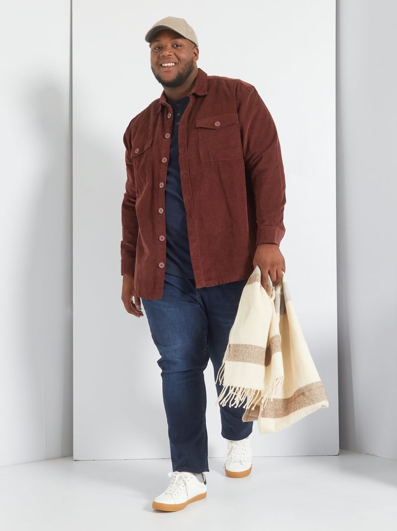 Camisa lisa em veludo MARROM - Kiabi