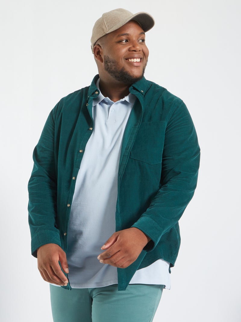 Camisa lisa em veludo VERDE - Kiabi