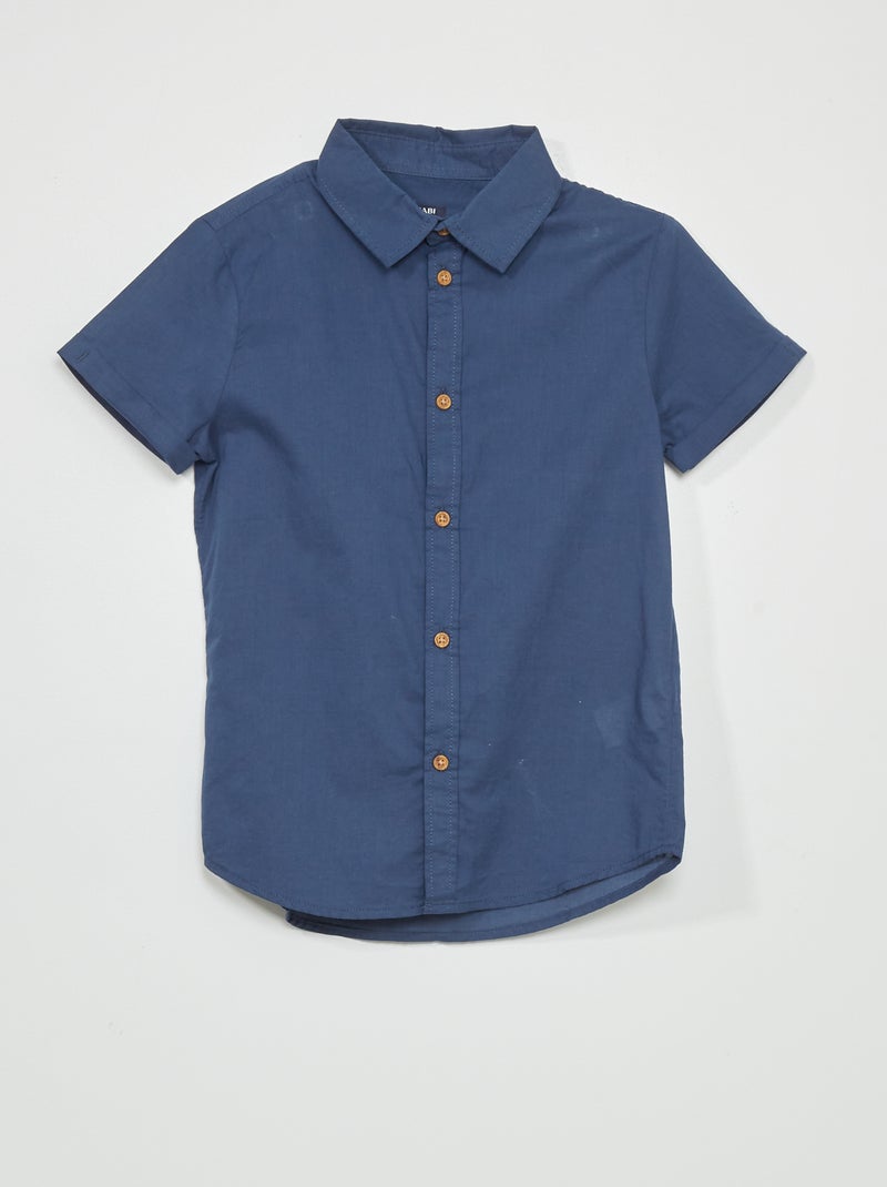 Camisa lisa em voile de algodão Azul - Kiabi