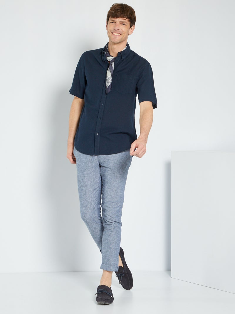 Camisa lisa regular com linho Azul Marinho - Kiabi