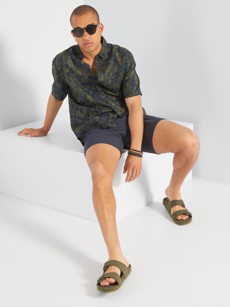 Camisa lisa regular com linho CAQUI - Kiabi