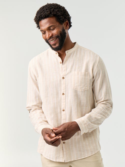 Camisa listrada de manga comprida com mangas arregaçáveis - Kiabi Camisa listrada de manga comprida com mangas arregaçáveis - Kiabi