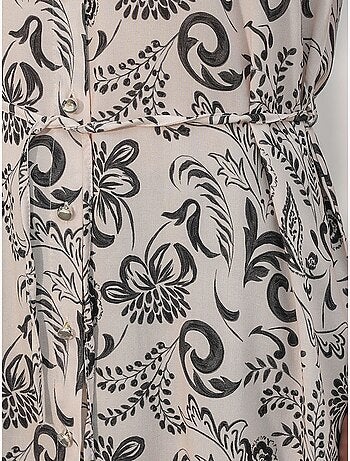 Camisa longa de crepe de viscose floral com cinto bdart