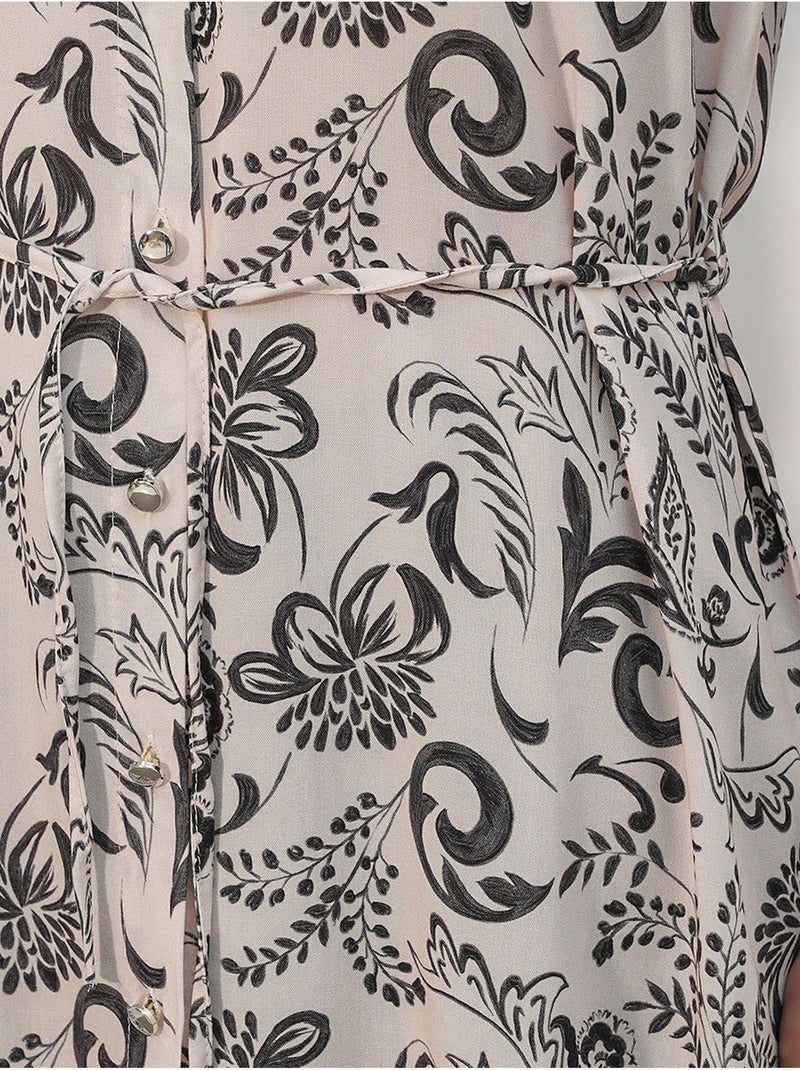 Camisa longa de crepe de viscose floral com cinto bdart Branco sujo - Kiabi