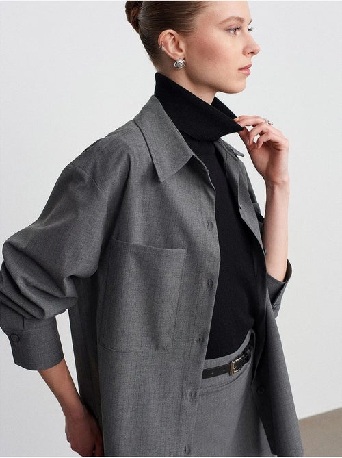 Camisa longa oversized de tecido com manga comprida e bolso dilvin - Kiabi