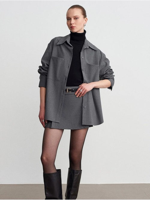 Camisa longa oversized de tecido com manga comprida e bolso dilvin - Kiabi