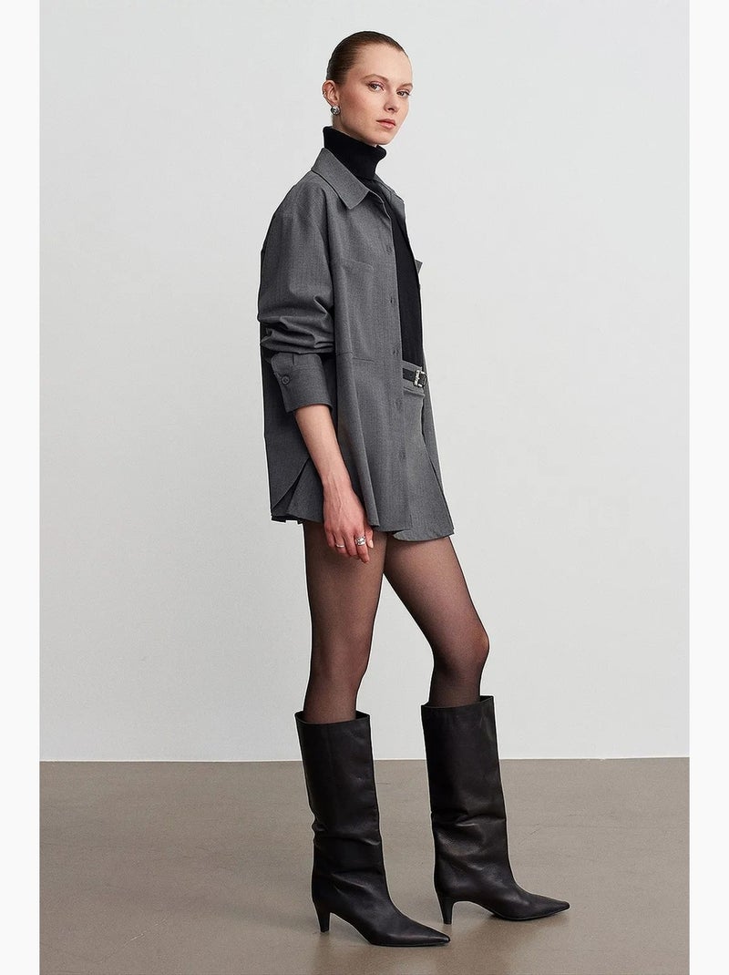 Camisa longa oversized de tecido com manga comprida e bolso dilvin Cinza-preto - Kiabi